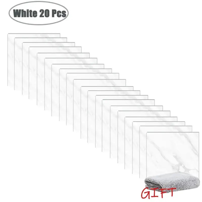 PVC Marble Wall & Floor Stickers – Self-Adhesive Waterproof - White 20 Pcs - SS