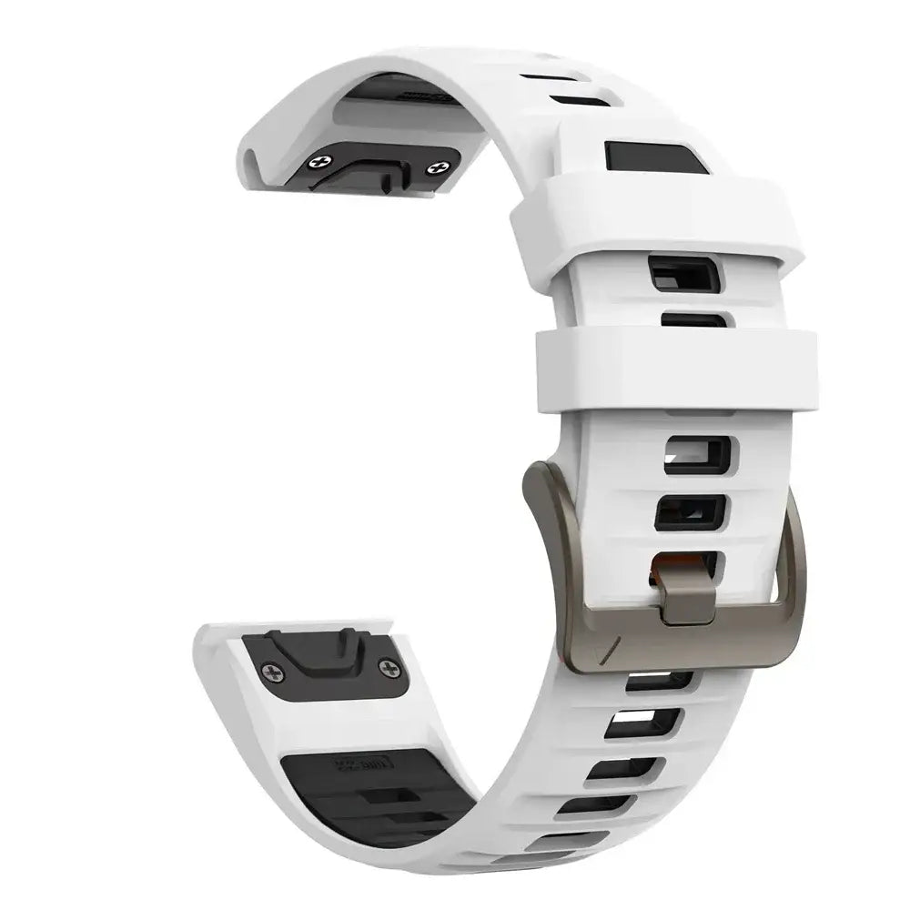 QuickFit Silicone Sports Strap for the Garmin (22mm/26mm) (wide compatibility & 22 colours) - White Black / 22mm - TWS