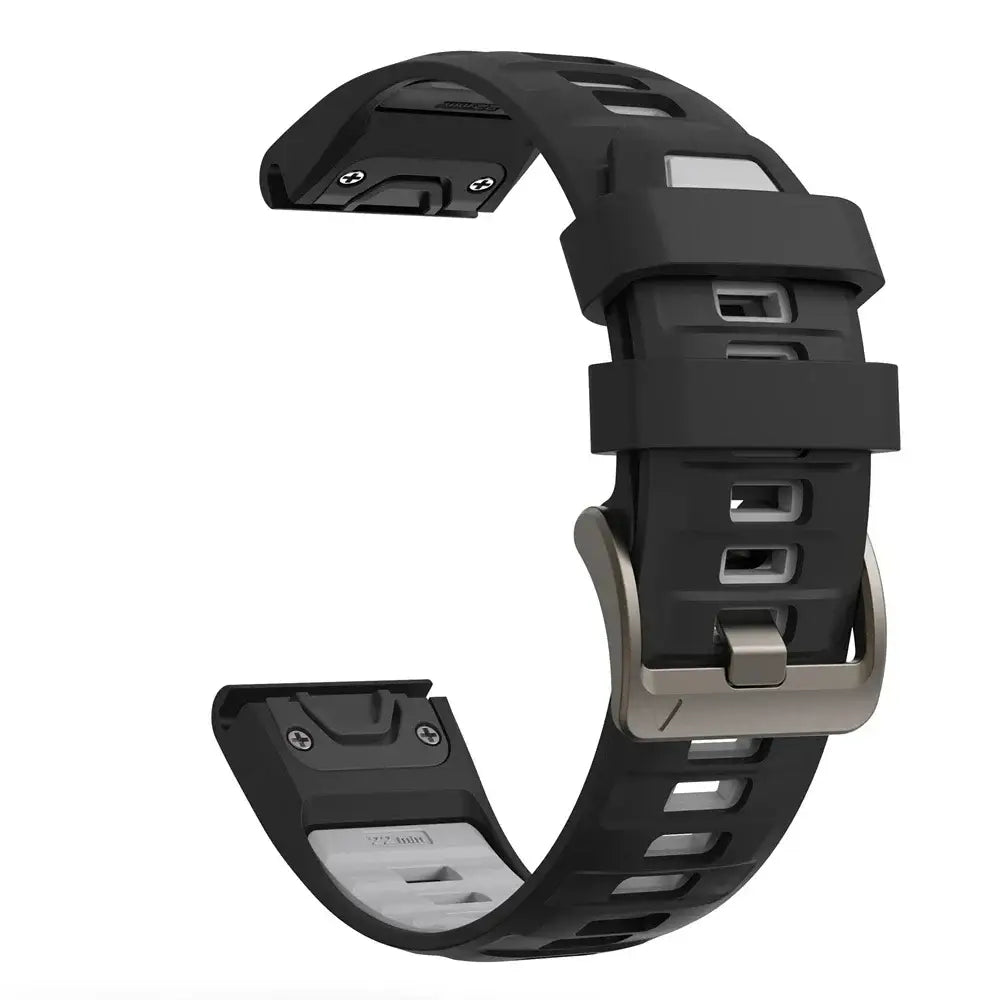 QuickFit Silicone Sports Strap for the Garmin (22mm/26mm) (wide compatibility & 22 colours) - Black Gray / 22mm - TWS