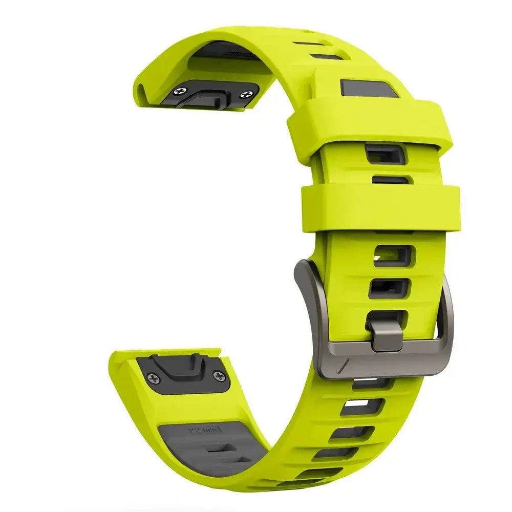 QuickFit Silicone Sports Strap for the Garmin (22mm/26mm) (wide compatibility & 22 colours) - Green Black / 22mm - TWS