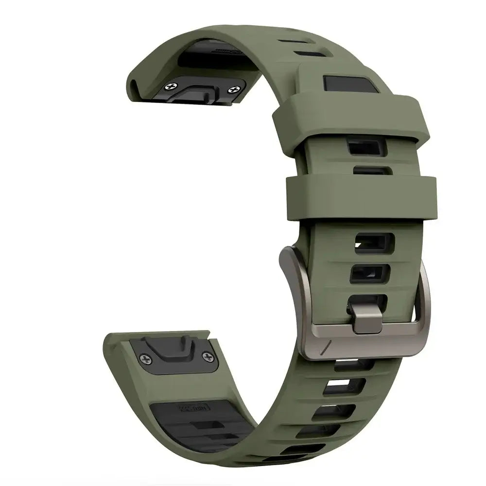 QuickFit Silicone Sports Strap for the Garmin (22mm/26mm) (wide compatibility & 22 colours) - Army green black / 22mm