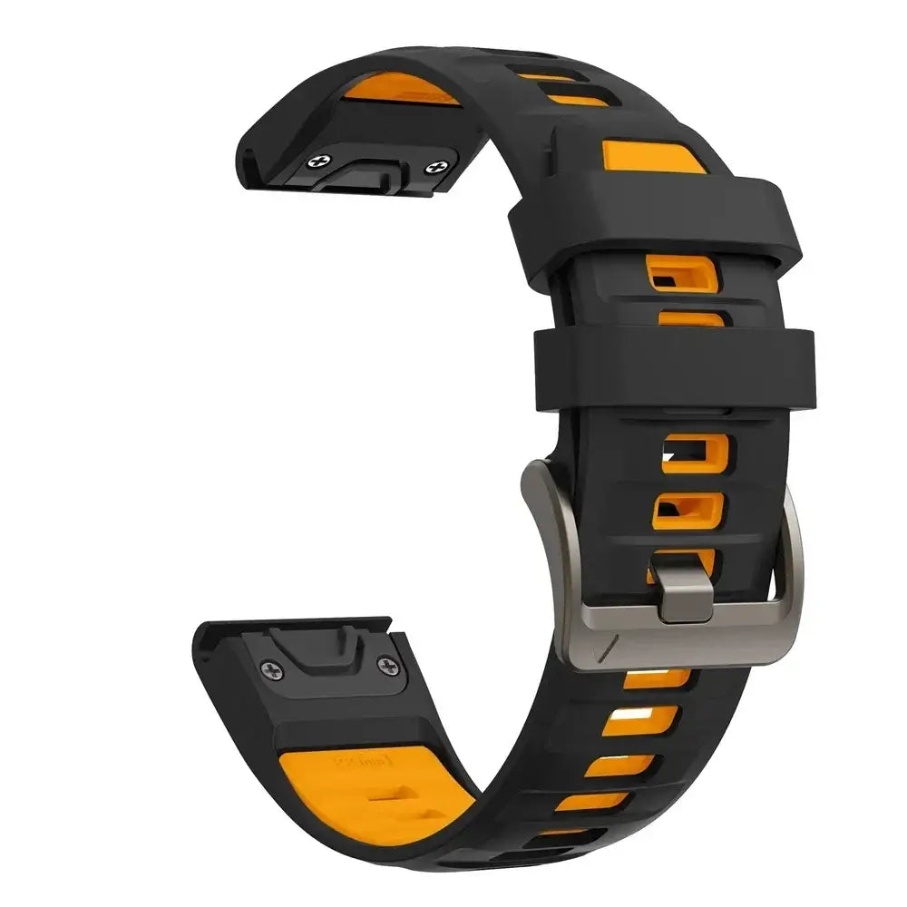 QuickFit Silicone Sports Strap for the Garmin (22mm/26mm) (wide compatibility & 22 colours) - Black Yellow / 22mm - TWS