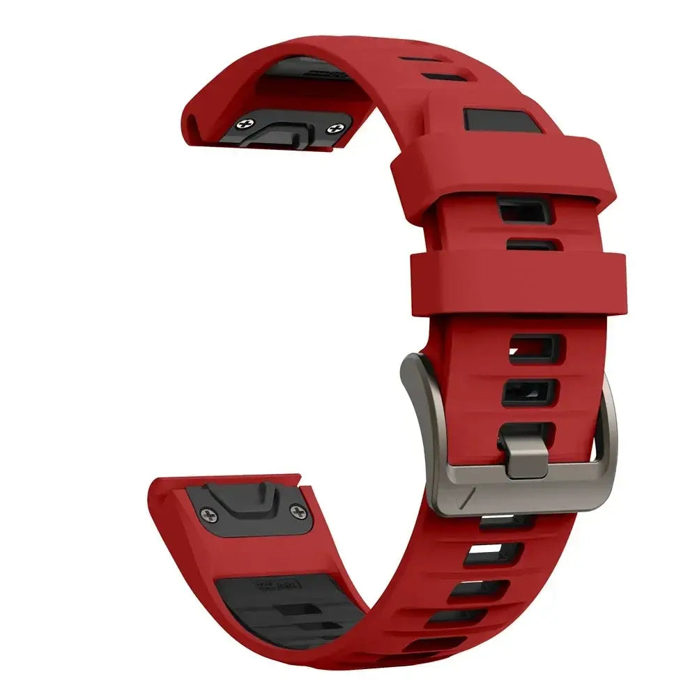 QuickFit Silicone Sports Strap for the Garmin (22mm/26mm) (wide compatibility & 22 colours) - Red Black / 22mm - TWS