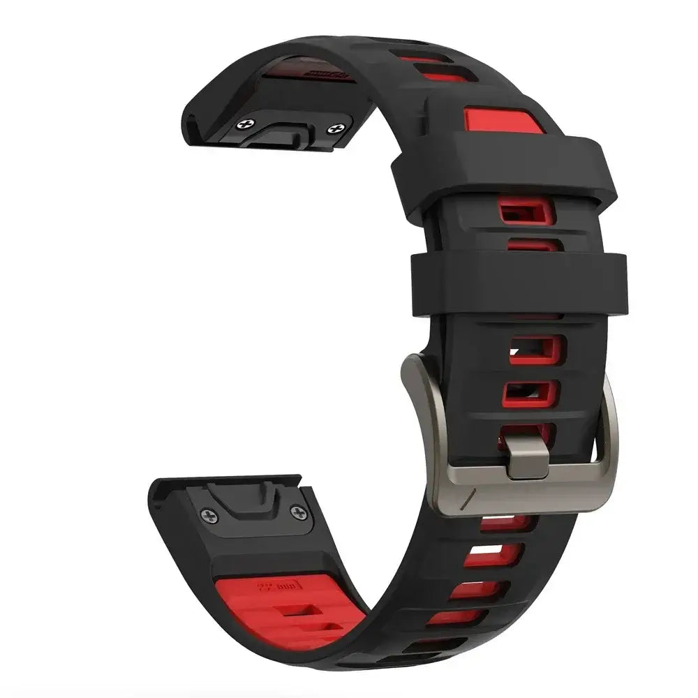 QuickFit Silicone Sports Strap for the Garmin (22mm/26mm) (wide compatibility & 22 colours) - Black Red / 22mm - TWS