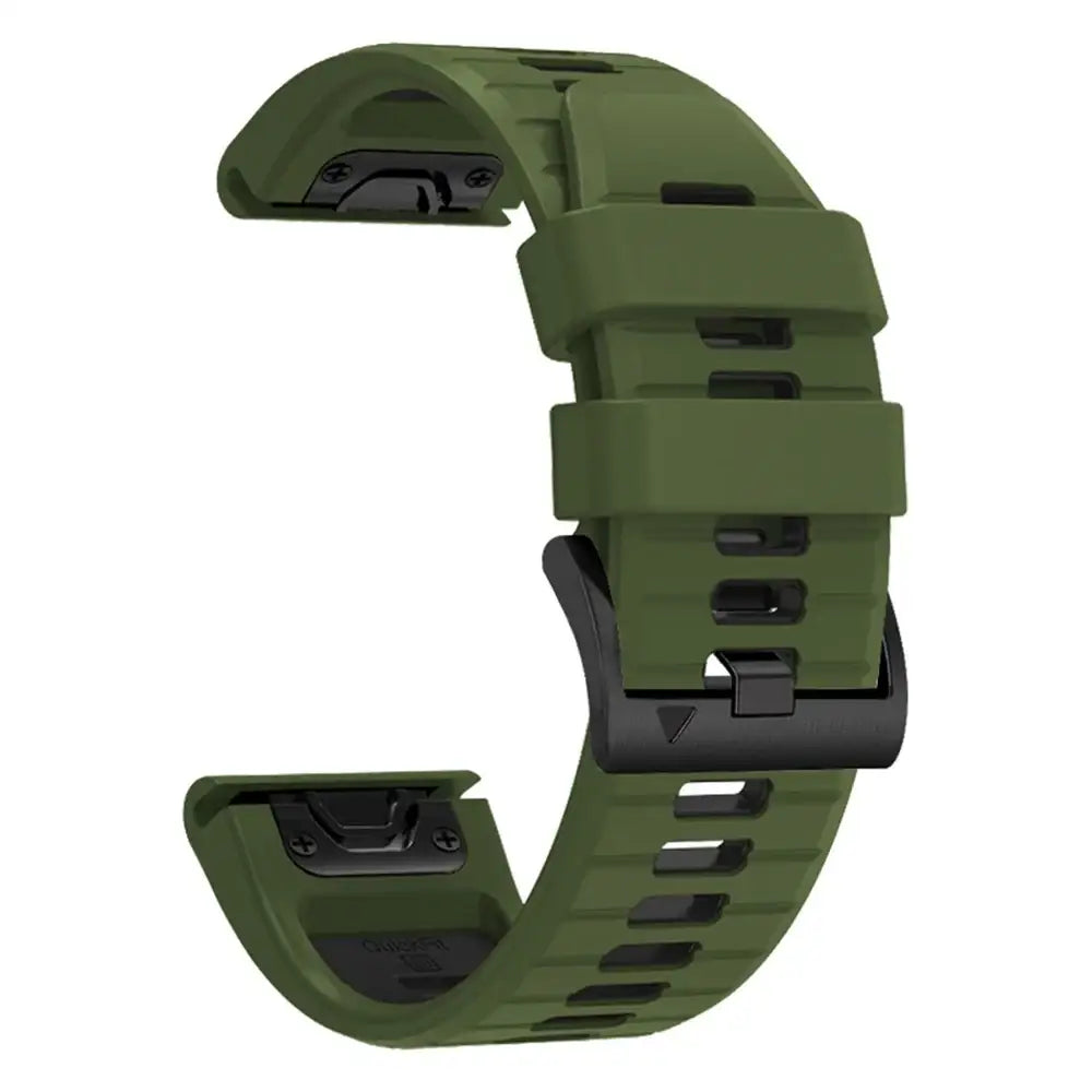 QuickFit Silicone Sports Strap for the Garmin (22mm/26mm) (wide compatibility & 22 colours) - Army Green Black / 22mm