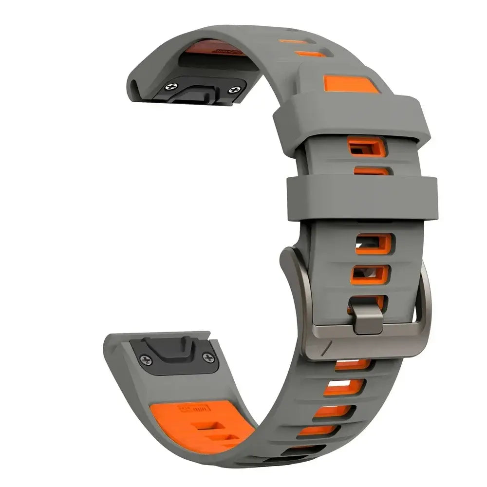 QuickFit Silicone Sports Strap for the Garmin (22mm/26mm) (wide compatibility & 22 colours) - Gray Orange / 22mm - TWS
