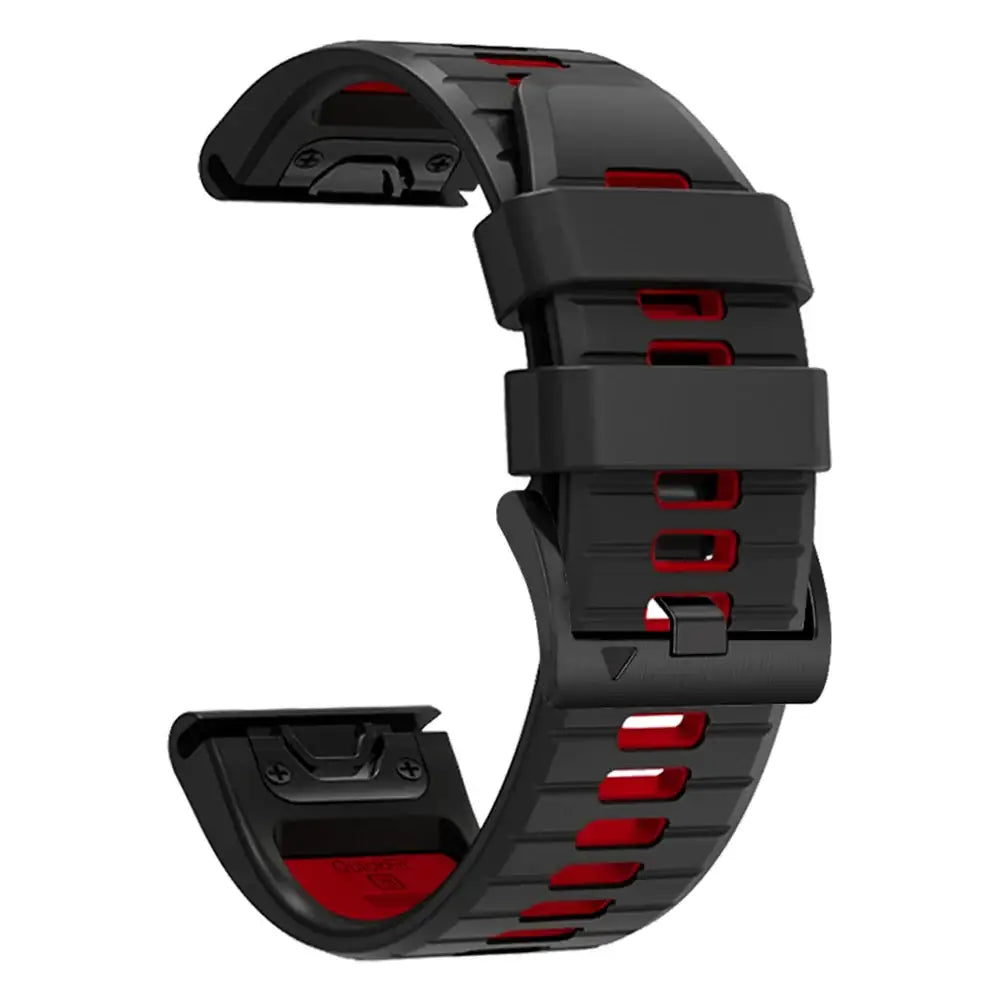 QuickFit Silicone Sports Strap for the Garmin (22mm/26mm) (wide compatibility & 22 colours) - Black Red 2 / 22mm - TWS