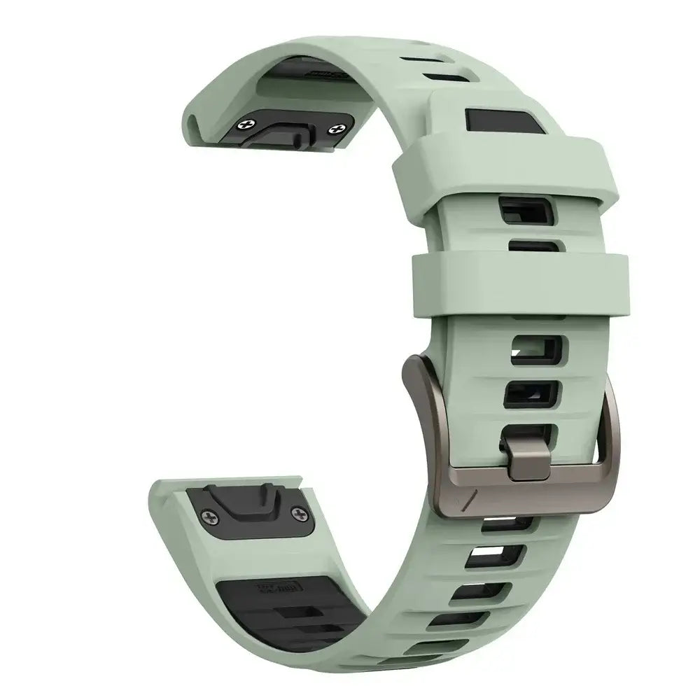 QuickFit Silicone Sports Strap for the Garmin (22mm/26mm) (wide compatibility & 22 colours) - Light Green Black / 22mm
