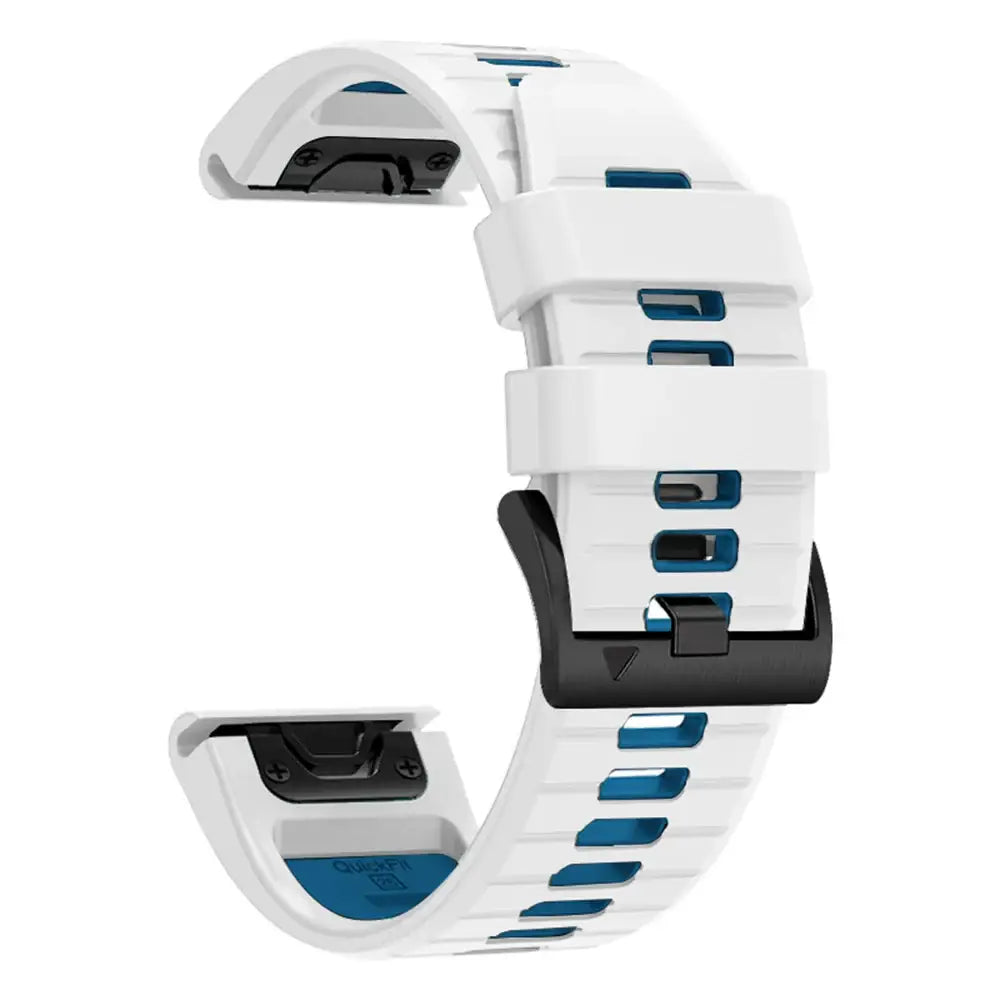 QuickFit Silicone Strap for the Garmin Flagship Models (2 sizes & 46 colours available) - White Blue / 26mm - TWS
