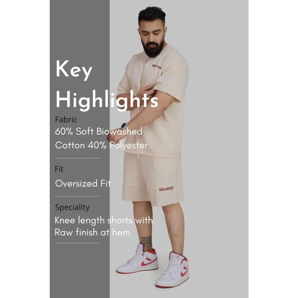 Raw Edge Oversized Shorts Beige - Shorts