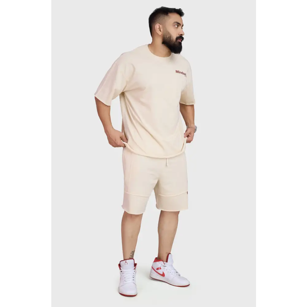 Raw Edge Oversized Shorts Beige - Shorts