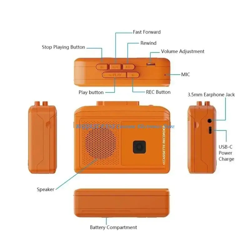 Retro Tape Player USB MP3 Converter - Tape Player / Orange - SS