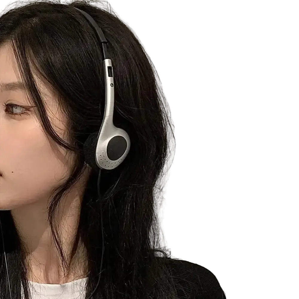 Retro Wired Over-Ear Headphones 3.5mm MP3 Walkman Style Earbud Hip Hop Trend Personality Sports Headset - sliver