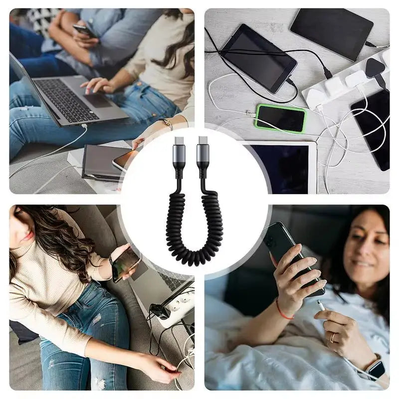 Revolutionary Spiral Stretchable USB-C Data Cable: Fast Charging and Versatile Length for All Type-C Devices