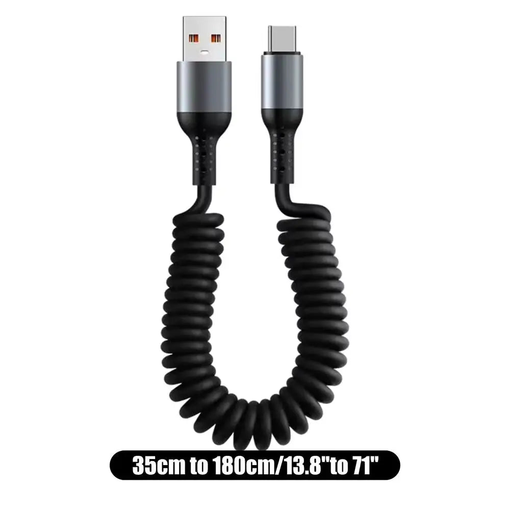 Revolutionary Spiral Stretchable USB-C Data Cable: Fast Charging and Versatile Length for All Type-C Devices - USB-A