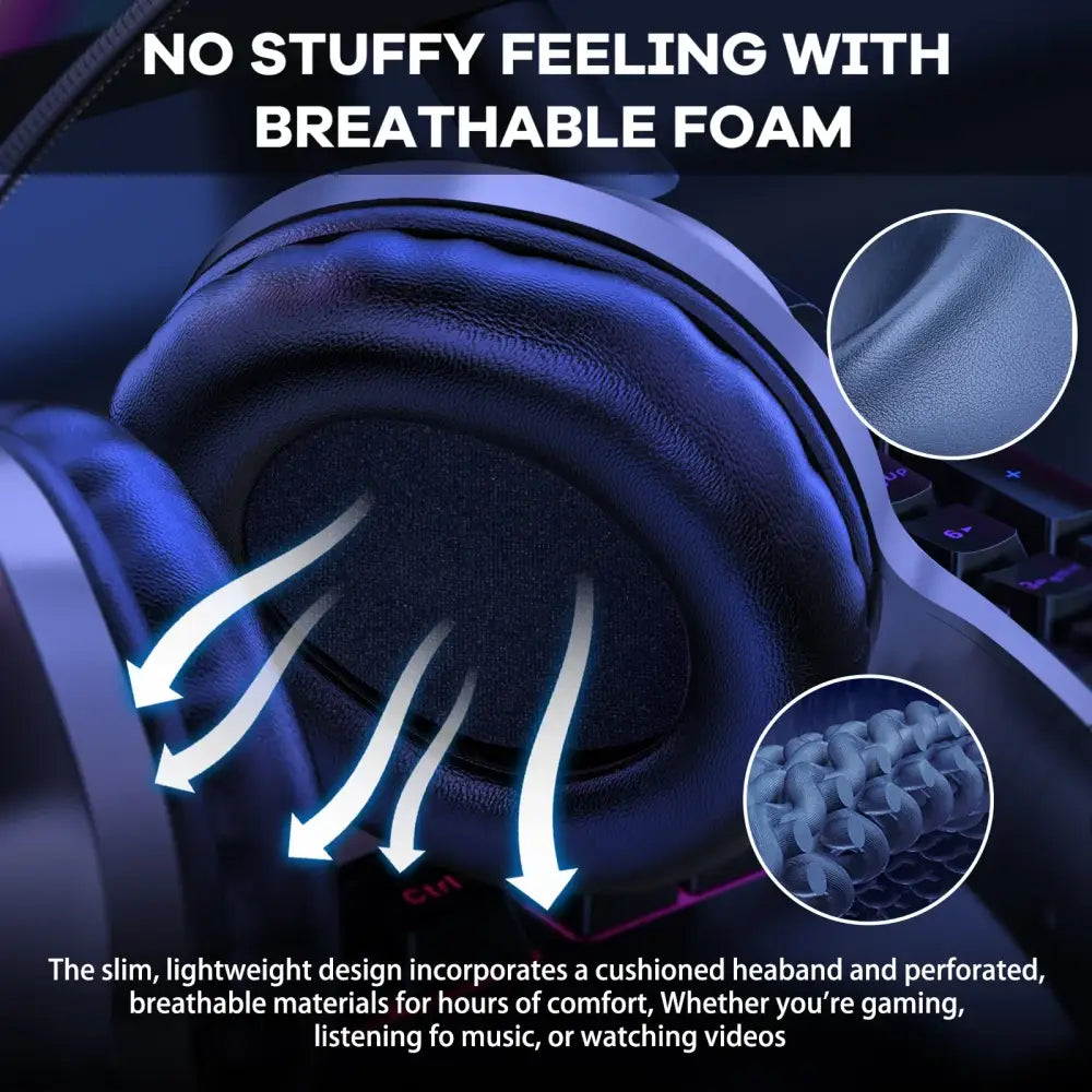 RGB Wired Gaming Headset – Over-Ear Noise-Cancelling Mic - Black / Gaming Headset - 9eight5