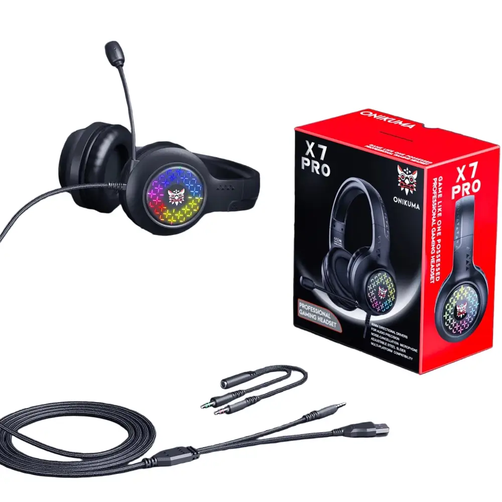 RGB Wired Gaming Headset – Over-Ear Noise-Cancelling Mic - Black / Gaming Headset - 9eight5