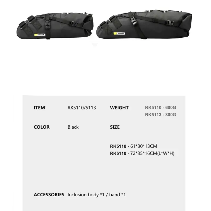 Rhinowalk Bike Bag Waterproof 10L13L Bicycle Saddle Bag Cycling Foldable Tail Rear Bag MTB Road Trunk Bikepacking