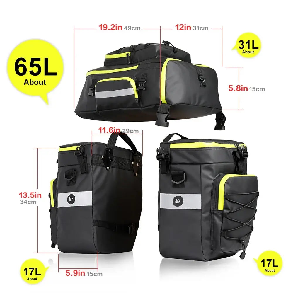 Rhinowalk Bike Pannier Bag 3 In 1 Big Capacity With Rain Cover Rear Rack Seat Trunk Bags For Mtb Road Folding Bicycles