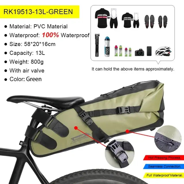 Rhinowalk Bike Saddle Bag Waterproof 5L-13L Large Capacity Foldable Tail Rear Bag Reflective Cycling MTB Trunk Pannier