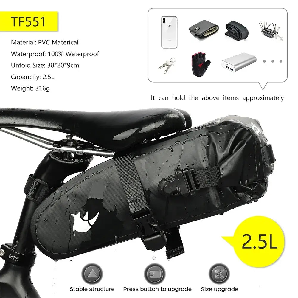 Rhinowalk Bike Saddle Bag Waterproof 5L-13L Large Capacity Foldable Tail Rear Bag Reflective Cycling MTB Trunk Pannier
