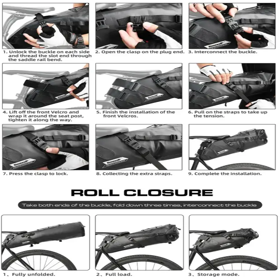 Rhinowalk Bike Saddle Bag Waterproof 5L-13L Large Capacity Foldable Tail Rear Bag Reflective Cycling MTB Trunk Pannier