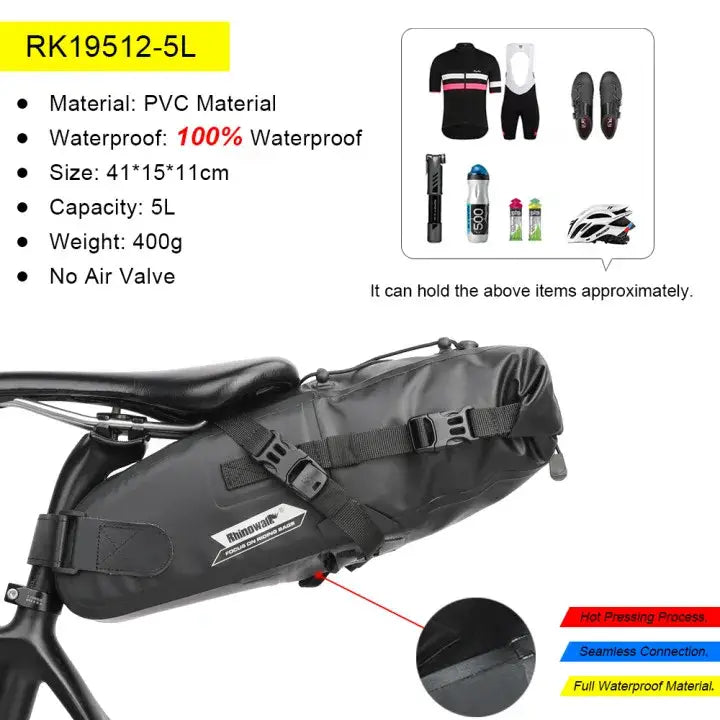 Rhinowalk Bike Saddle Bag Waterproof 5L-13L Large Capacity Foldable Tail Rear Bag Reflective Cycling MTB Trunk Pannier