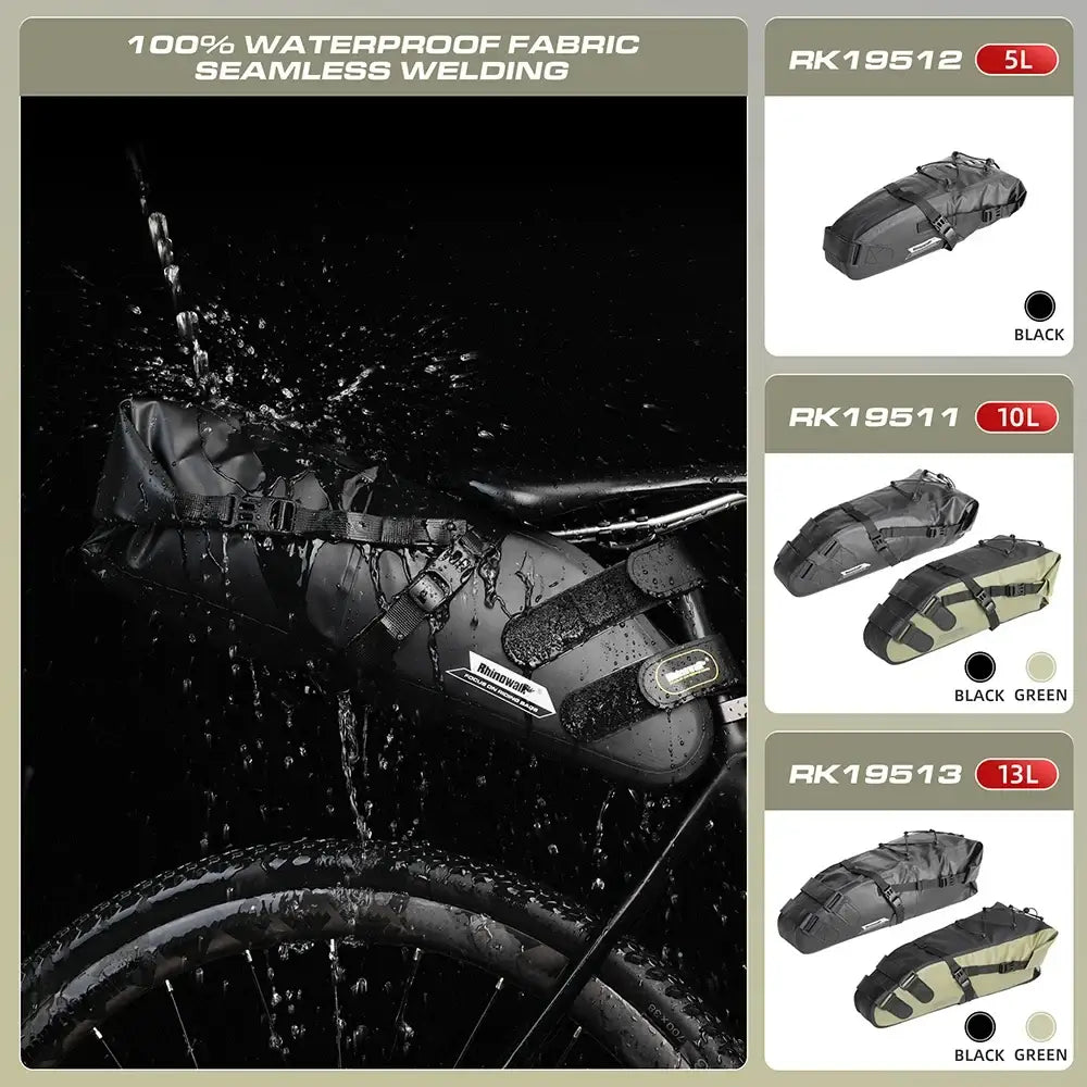 Rhinowalk Bike Saddle Bag Waterproof 5L-13L Large Capacity Foldable Tail Rear Bag Reflective Cycling MTB Trunk Pannier
