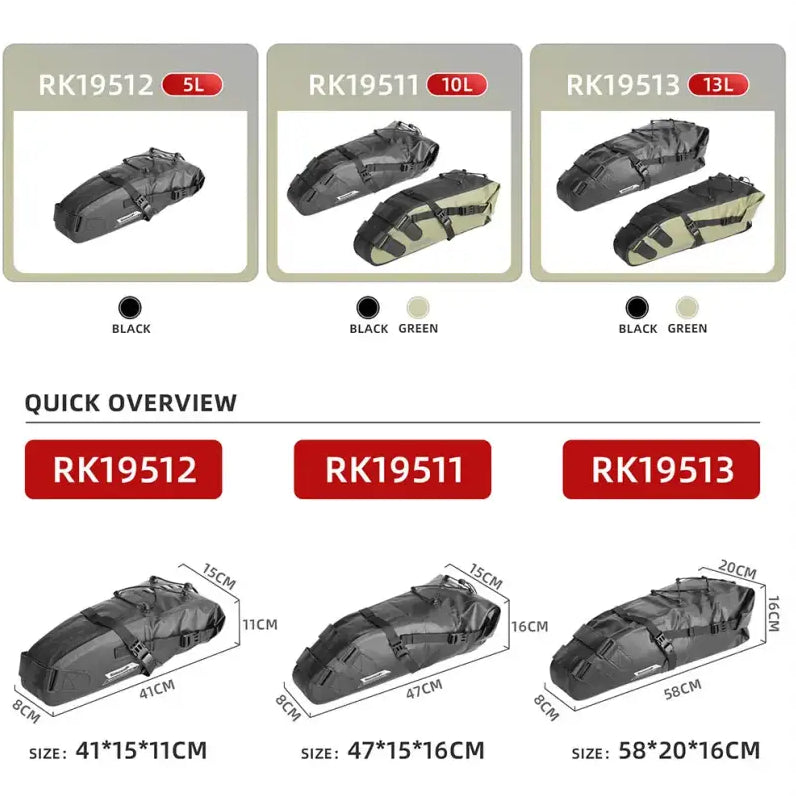 Rhinowalk Bike Saddle Bag Waterproof 5L-13L Large Capacity Foldable Tail Rear Bag Reflective Cycling MTB Trunk Pannier