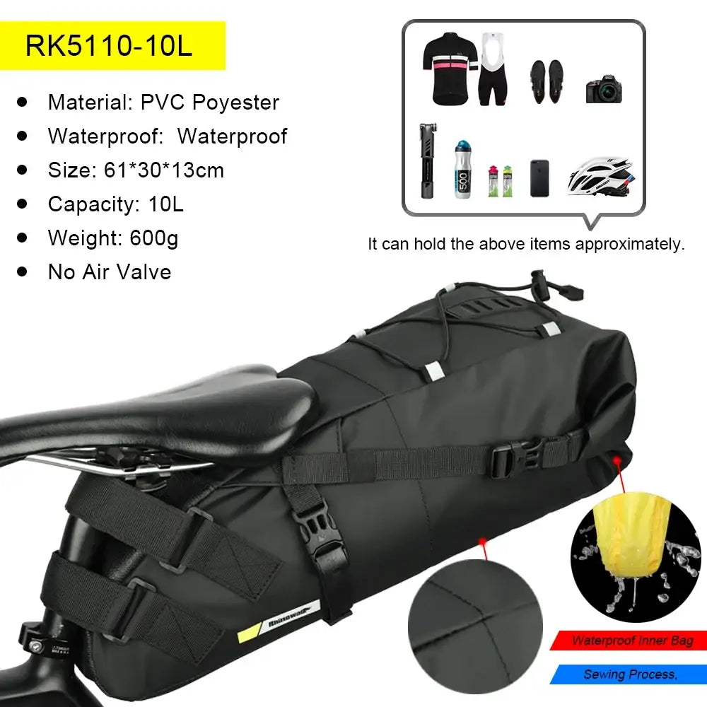 Rhinowalk Bike Saddle Bag Waterproof 5L-13L Large Capacity Foldable Tail Rear Bag Reflective Cycling MTB Trunk Pannier