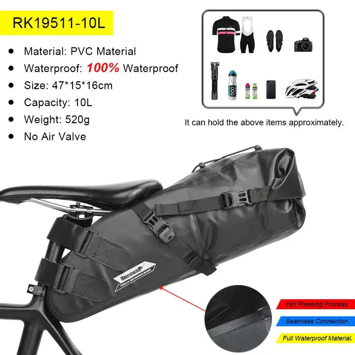 Rhinowalk Bike Saddle Bag Waterproof 5L-13L Large Capacity Foldable Tail Rear Bag Reflective Cycling MTB Trunk Pannier