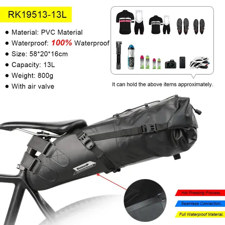 Rhinowalk Bike Saddle Bag Waterproof 5L-13L Large Capacity Foldable Tail Rear Bag Reflective Cycling MTB Trunk Pannier