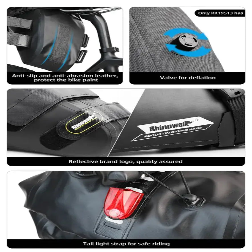 Rhinowalk Bike Saddle Bag Waterproof 5L-13L Large Capacity Foldable Tail Rear Bag Reflective Cycling MTB Trunk Pannier