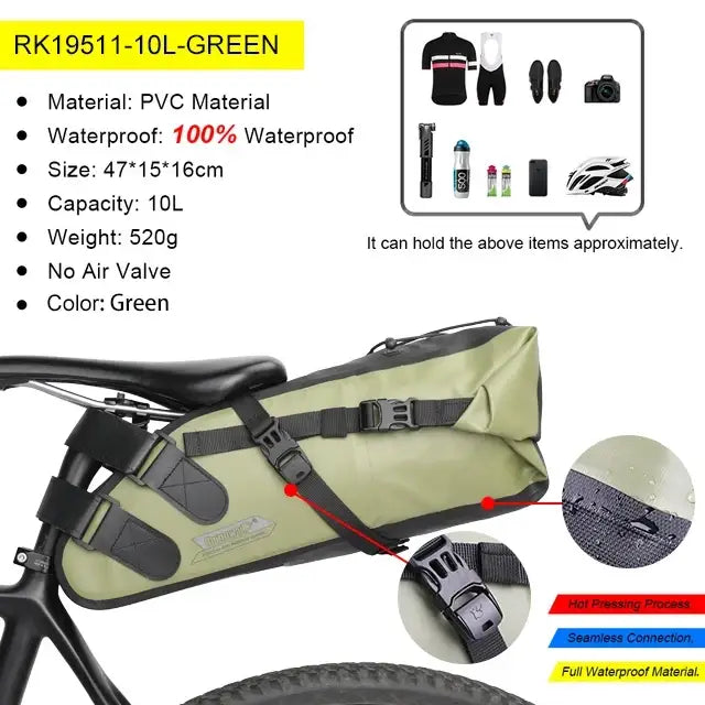 Rhinowalk Bike Saddle Bag Waterproof 5L-13L Large Capacity Foldable Tail Rear Bag Reflective Cycling MTB Trunk Pannier