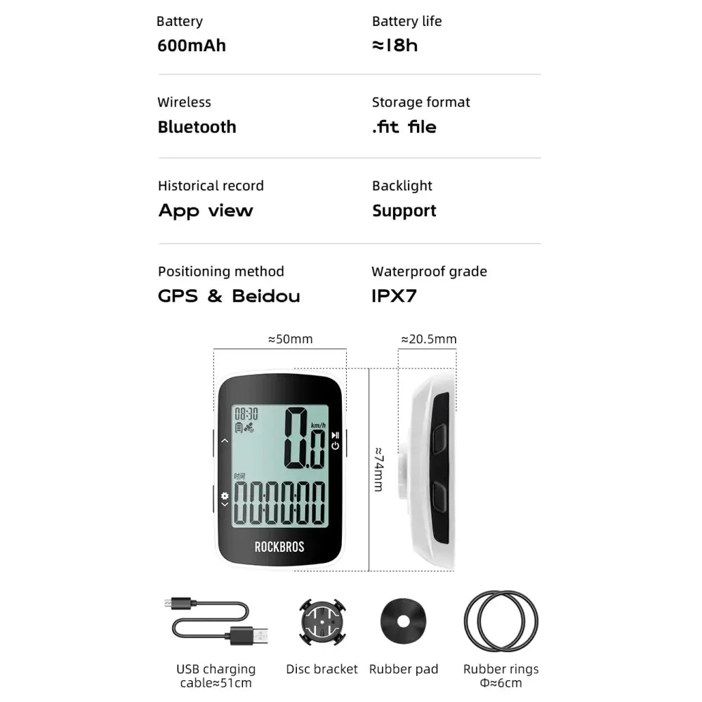 ROCKBROS Bicycle Computer Wireless Bluetooth GPS Beidou Digital Cycling Stopwatch USB IPX7 Waterproof MTB Road Bike