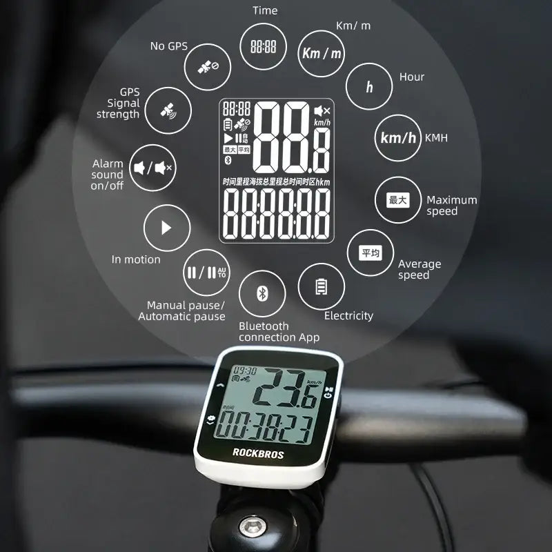 ROCKBROS Bicycle Computer Wireless Bluetooth GPS Beidou Digital Cycling Stopwatch USB IPX7 Waterproof MTB Road Bike