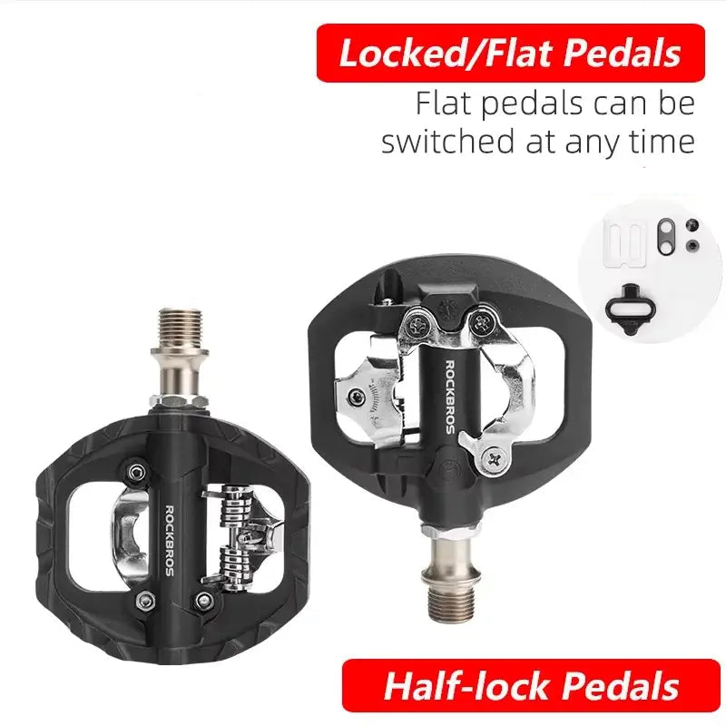 ROCKBROS Bicycle Lock Pedal 2 In 1 Anti-slip Lock Nylon Pedal MTB Bike Pedals Flat Cleat Platform Shimano SPD Bike