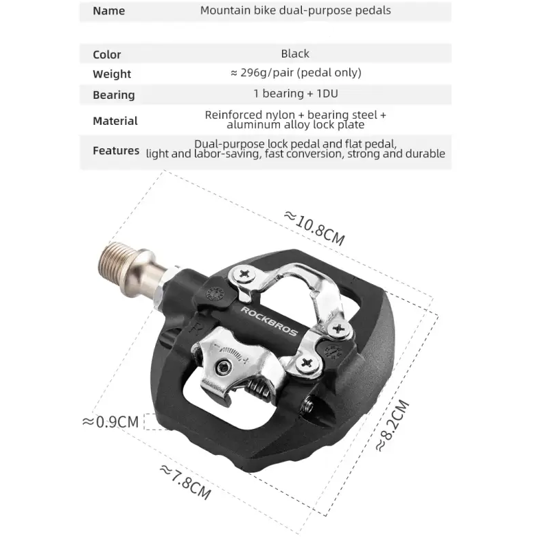ROCKBROS Bicycle Lock Pedal 2 In 1 Anti-slip Lock Nylon Pedal MTB Bike Pedals Flat Cleat Platform Shimano SPD Bike