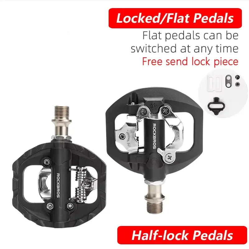 ROCKBROS Bicycle Lock Pedal 2 In 1 Anti-slip Lock Nylon Pedal MTB Bike Pedals Flat Cleat Platform Shimano SPD Bike