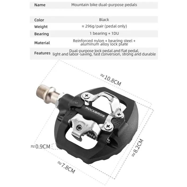 ROCKBROS Bicycle Lock Pedal 2 In 1 Anti-slip Lock Nylon Pedal MTB Bike Pedals Flat Cleat Platform Shimano SPD Bike