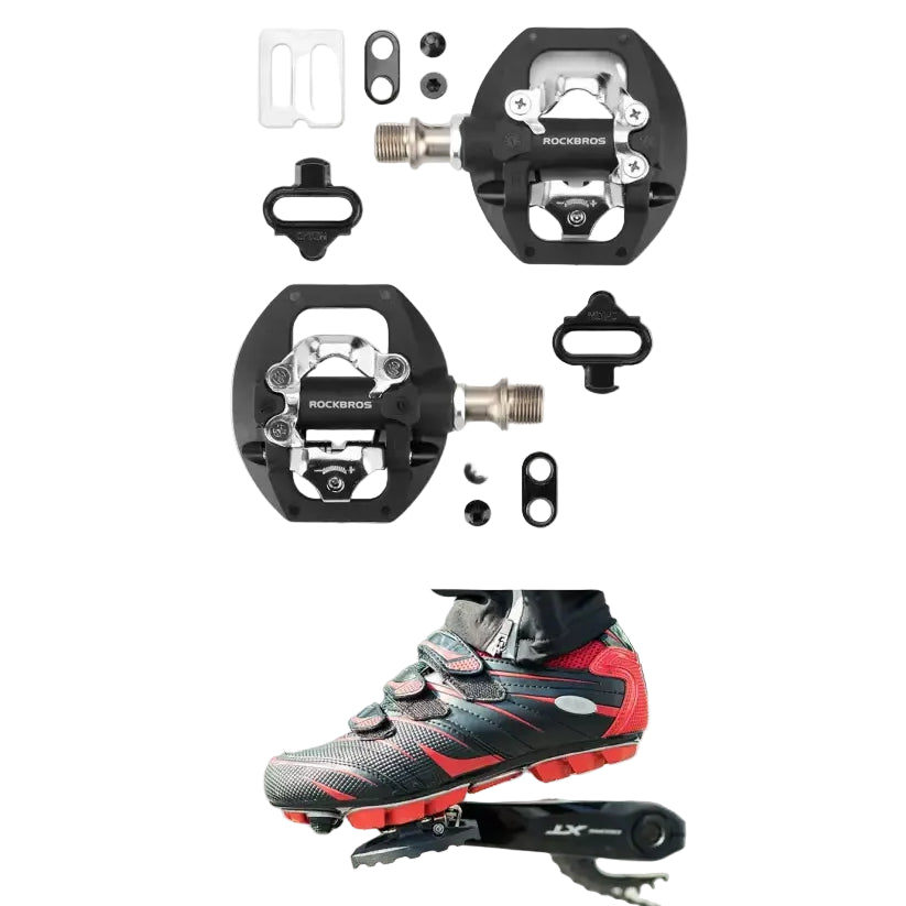 ROCKBROS Bicycle Lock Pedal 2 In 1 Anti-slip Lock Nylon Pedal MTB Bike Pedals Flat Cleat Platform Shimano SPD Bike