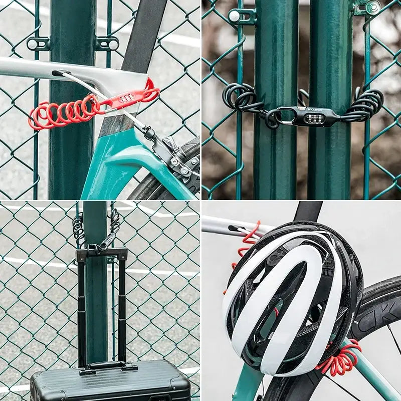 ROCKBROS Bicycle Lock Portable Anti-theft Bike Mini 3 Digit Password Lock Durable Steel Cable Safety Helmet Bike Frame