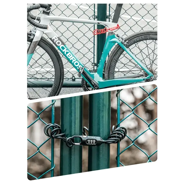 ROCKBROS Bicycle Lock Portable Anti-theft Bike Mini 3 Digit Password Lock Durable Steel Cable Safety Helmet Bike Frame