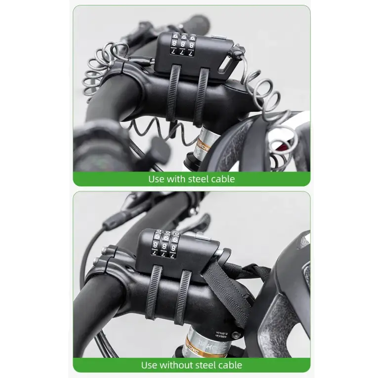 ROCKBROS Bicycle Mini Lock Portable 3-Digit Password Cable Lock Cycling Helmet Lock Safety Steel Wire Lock MTB Bike