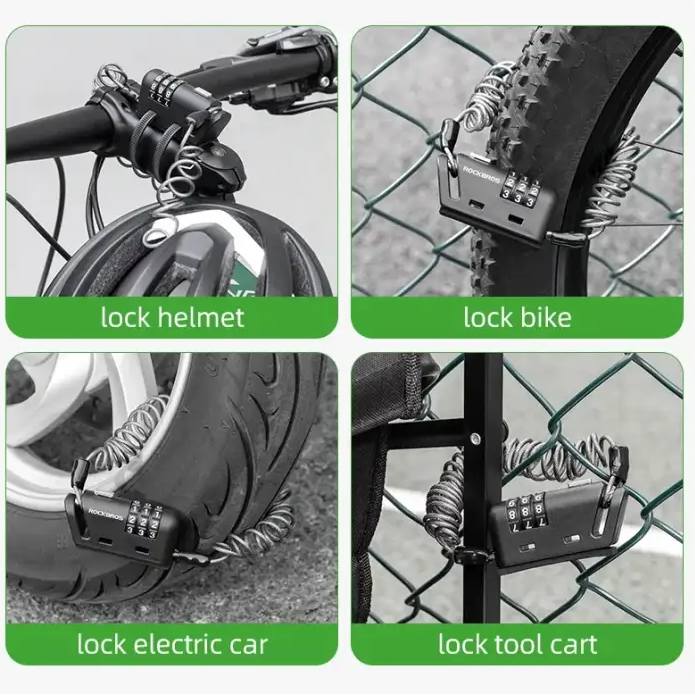 ROCKBROS Bicycle Mini Lock Portable 3-Digit Password Cable Lock Cycling Helmet Lock Safety Steel Wire Lock MTB Bike