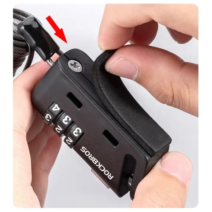 ROCKBROS Bicycle Mini Lock Portable 3-Digit Password Cable Lock Cycling Helmet Lock Safety Steel Wire Lock MTB Bike