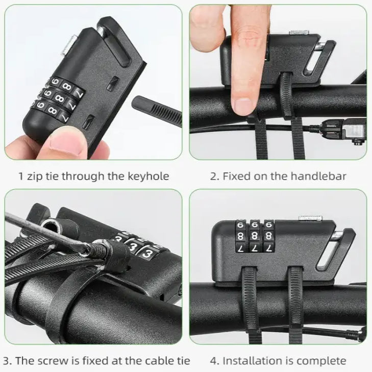 ROCKBROS Bicycle Mini Lock Portable 3-Digit Password Cable Lock Cycling Helmet Lock Safety Steel Wire Lock MTB Bike
