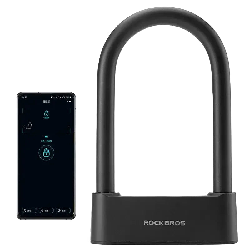 ROCKBROS Bicycle Smart Lock Bluetooth Fingerprint Unlock Waterproof High Strength Steel Alloy Anti-theft U-Lock Bike