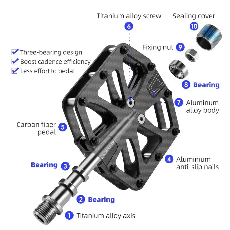 ROCKBROS Bike Pedal 3-Bearing Ultra-Light Carbon Fiber Pedals Anti-slip Waterproof Road Mountain Bicycle Pedal Cycling