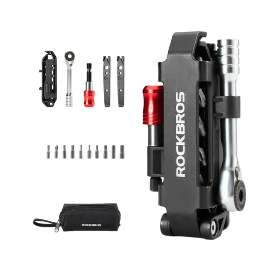 ROCKBROS Bike Repair Tools Multifunctional Ratchet Wrench Set Compact Folding Combination Aluminum Bicycle Ratchet Tool